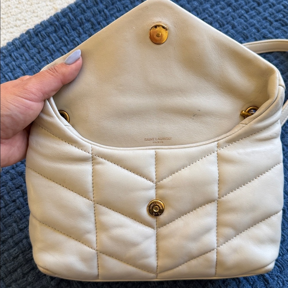 Saint Laurent Cream Quilted Leather Envelope Crossbody with Gold Hardware - Picture 8 of 14